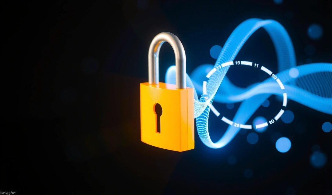 Ein stilisiertes Bild eines Schlosses mit digitalen Datenflüssen, das den Datenschutz symbolisiert.